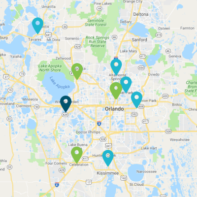Maps image of AdventHealth locations in Central Florida